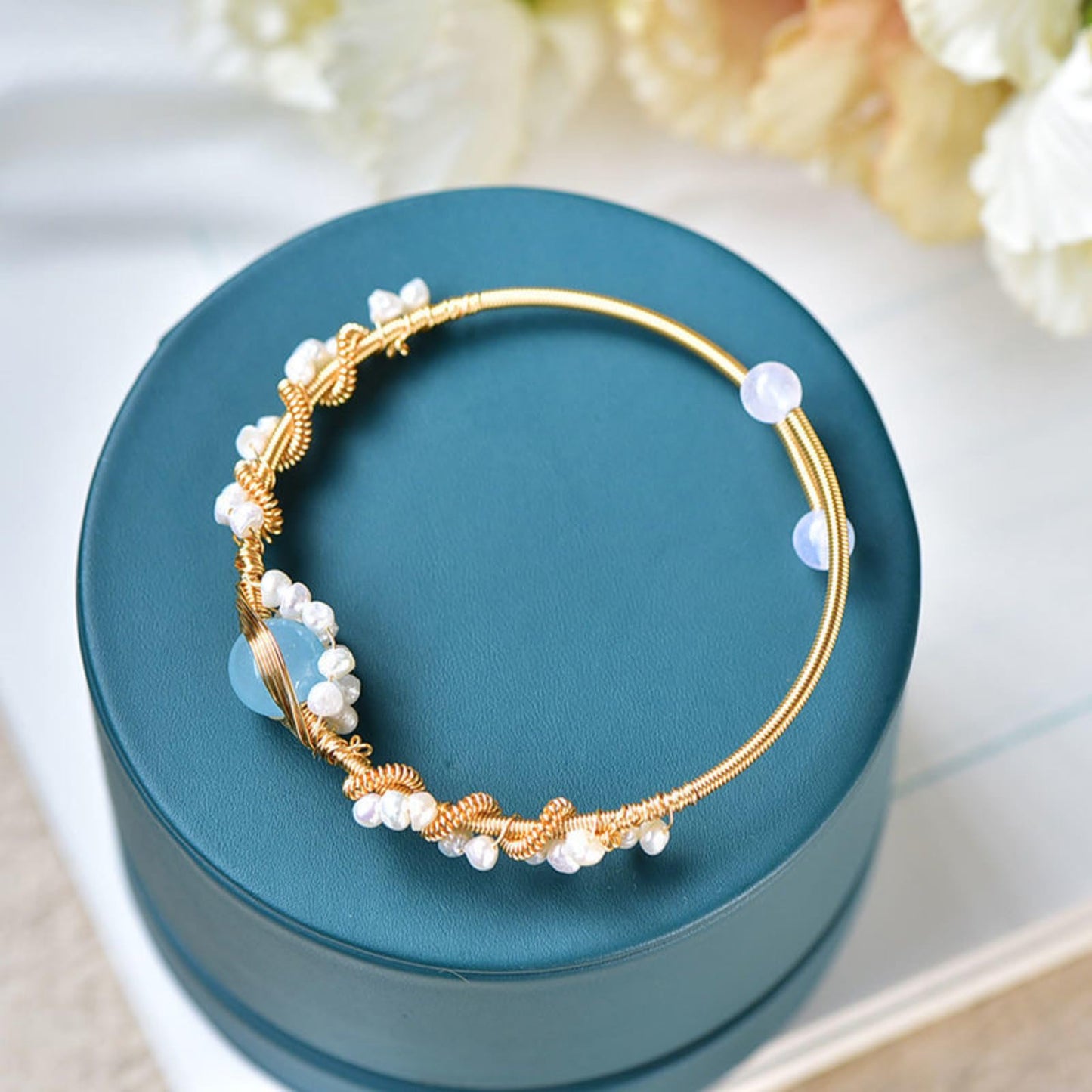 Vintage Pearl Cuff Bracelet – Gold Wire Wrapped Multi-Strand Women's Bangle