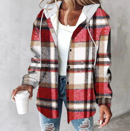 Women's Casual Plaid Hooded Coat for Autumn & Winter