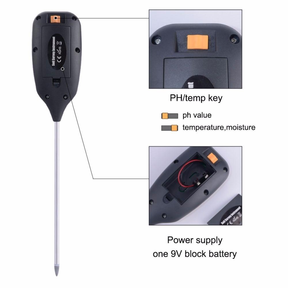 Sheila Merchandise garden soil tester kit with PH and temperature moisture measurement and 9V battery compartment