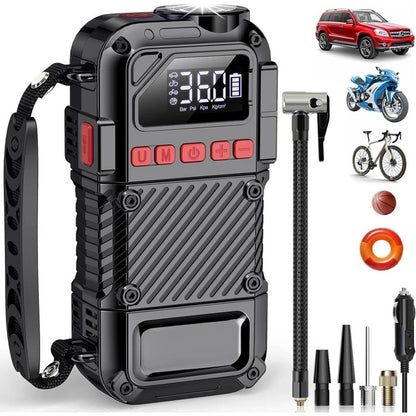 Sheila Merchandise heavy-duty tire inflator portable with digital display and multi-nozzle attachments for car, bike, and sports equipment