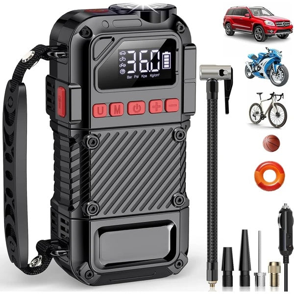 Sheila Merchandise heavy-duty tire inflator portable with digital display and multiple nozzles for car bike and sports balls