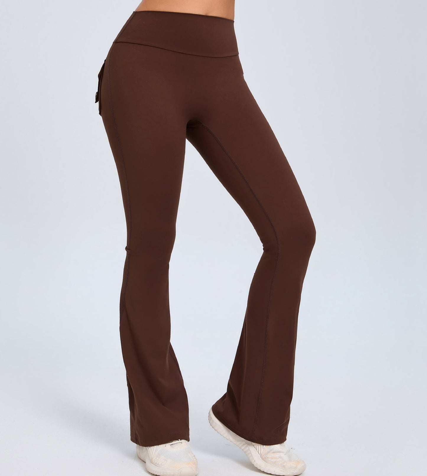Brown high-waist yoga pants with a flattering fit, perfect for workouts and casual wear
