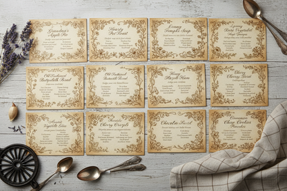 Vintage old-fashioned cooking recipe cards set of 12