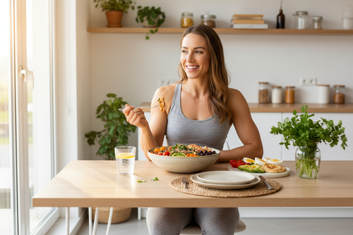 Lifestyle - Healthy Woman Enjoying High-Protein Meal