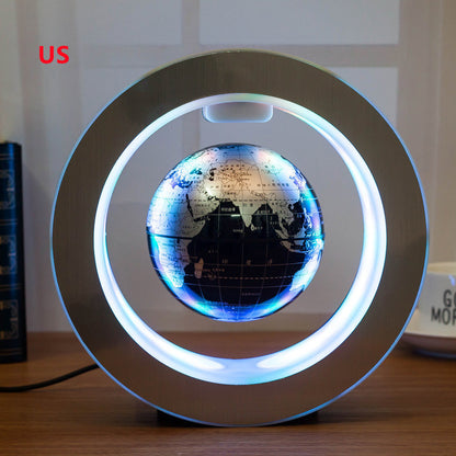 Round LED floating globe for home decor with world map inside a circular magnet frame by Sheila Merchandise