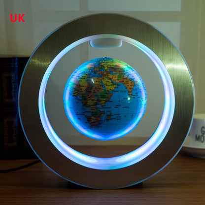 Sheila Merchandise round LED floating globe for home decor with illuminated world map levitating inside circular frame