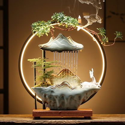 Sheila Merchandise lucky flowing waterscape decor water fountain with mountain design and deer figure
