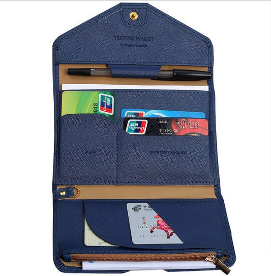 Sheila Merchandise multifunctional travel bag passport cove with multi card pocket wallet for women in navy blue
