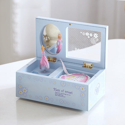 Sheila Merchandise musical ballet dancer box in light blue with floral designs and a pink ballerina figure inside