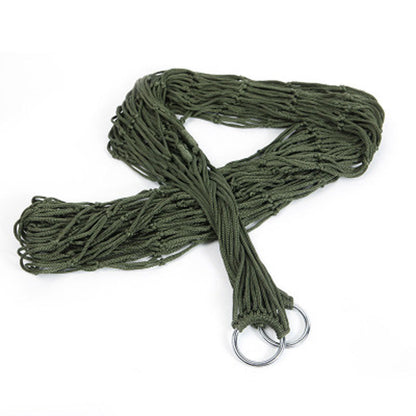 Green rope portable hammock swing with metal rings for easy hanging and outdoor relaxation
