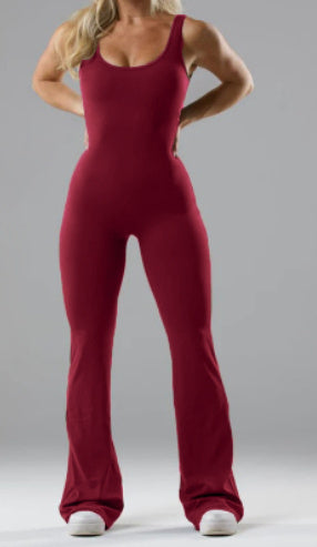 Sheila Merchandise slim fit jumpsuit for women in burgundy with sleeveless design and flared legs