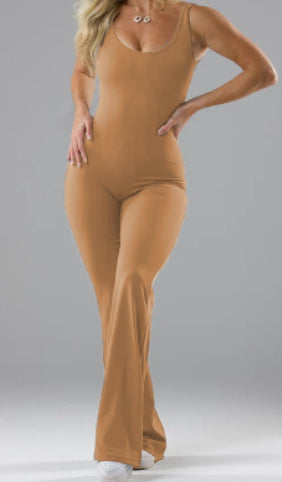 Sheila Merchandise slim fit jumpsuit for women in brown with sleeveless scoop neck design