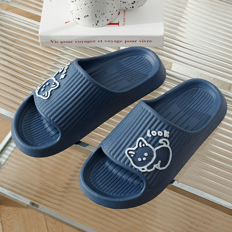 Sheila Merchandise cute cat slippers summer women home shoe in navy blue stylish non-slip footwear