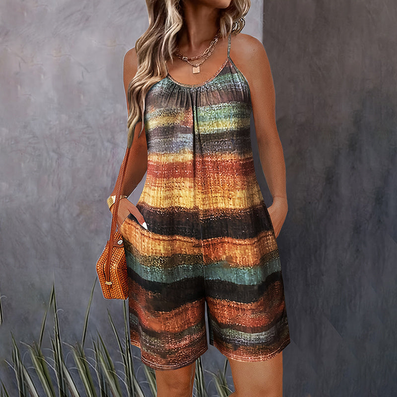 Colorful striped casual sleeveless jumpsuit for women with pockets and spaghetti straps from Sheila Merchandise