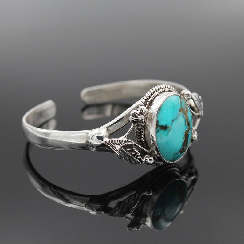 Sheila Merchandise women's vintage turquoise bracelet for women with engraved silver detailing