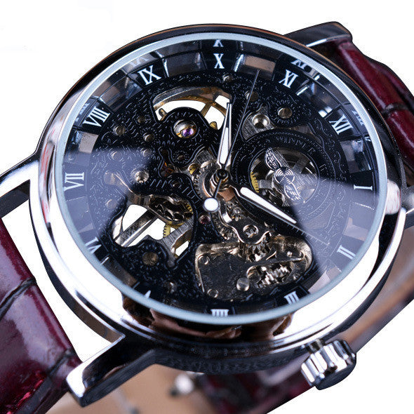 Sheila Merchandise luxury skeleton watch men's with classic mechanical design and leather strap