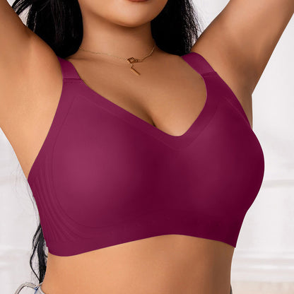 Sheila Merchandise women's seamless sports bra in deep purple with wide straps and V neckline