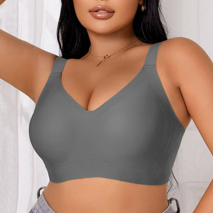 Gray women's seamless sports bra by Sheila Merchandise with wide straps and smooth fabric