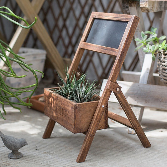 Sheila Merchandise wooden garden decoration planter with chalkboard sign and succulent plants
